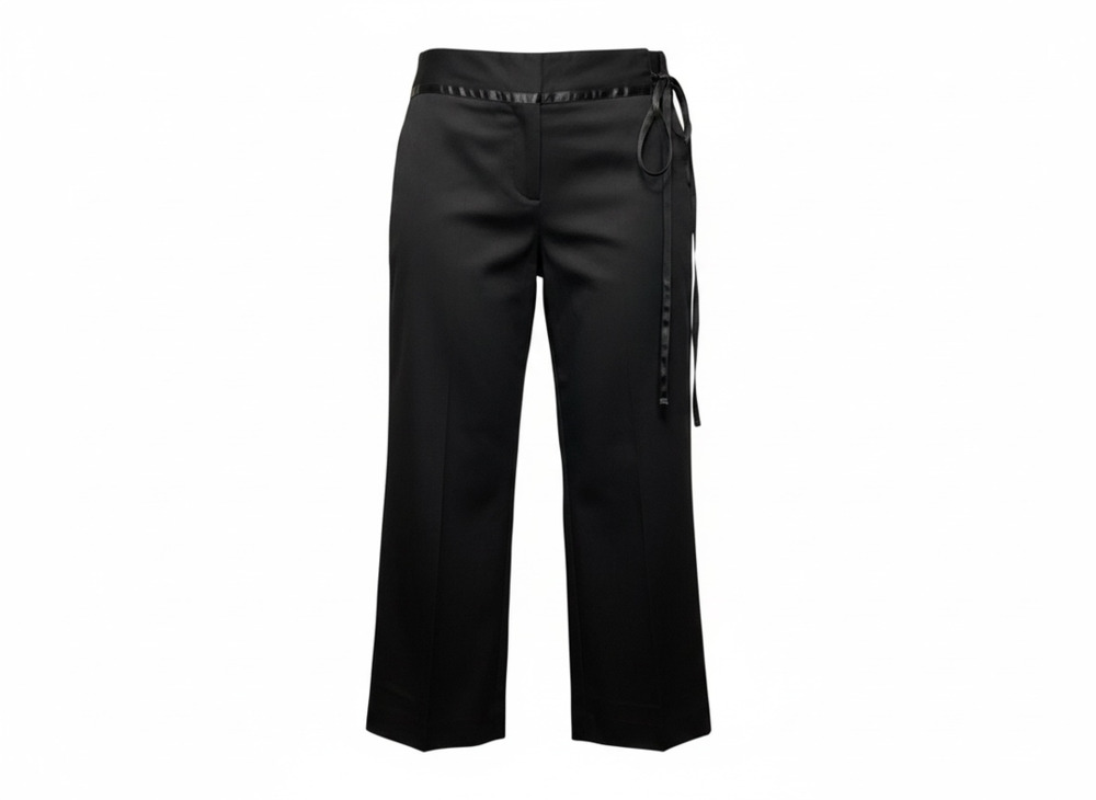 Y2K Fashion Bug Cropped Pant Sz 10 Black Cotton Blend Stretch Wide Leg Ribbon
